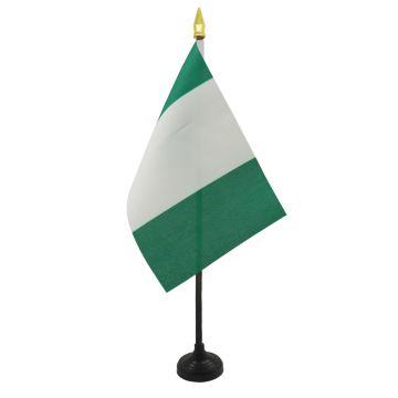 DRAPEAU DE TABLE NIGÉRIA 15x10cm - PETIT DRAPEAUX DE BUREAU NIGÉRIAN 10 x 15 cm pointe dorée