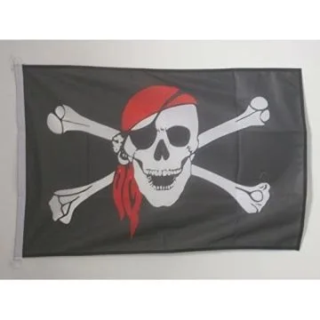 DRAPEAU PIRATE FOULARD ROUGE 90x60cm - DRAPEAU CORSAIRE AVEC BANDANA 60 x 90 cm Spécial Extérieur - DRAPEAUX