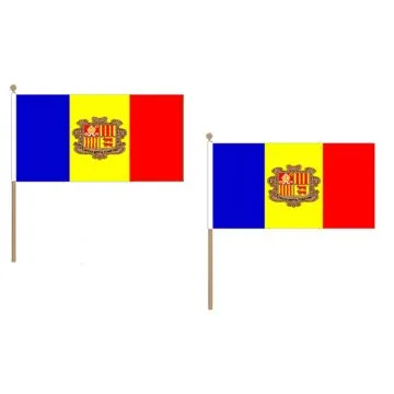 DRAPEAU ANDORRE 45x30cm HAMPE en bois - LOT DE 10 DRAPEAUX ANDORRAN 30 x 45 cm
