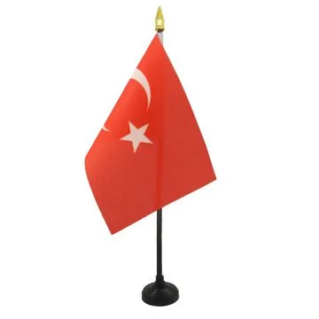 DRAPEAU DE TABLE TURQUIE 15x10cm - PETIT DRAPEAUX DE BUREAU TURC 10 x 15 cm pointe dorée