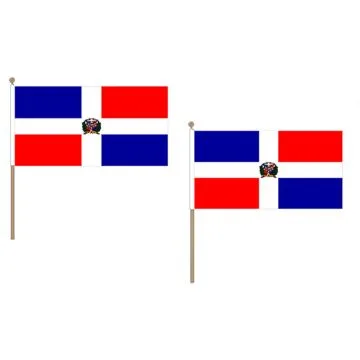 DRAPEAU RÍ?PUBLIQUE DOMINICAINE 45x30cm HAMPE en bois - LOT DE 10 DRAPEAUX DOMINICAIN 30 x 45 cm