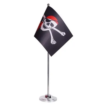 DRAPEAU DE TABLE prestige PIRATE FOULARD ROUGE 22x15cm en SATIN - GRAND DRAPEAUX DE BUREAU CORSAIRE AVEC BANDANA 15 x 22 cm