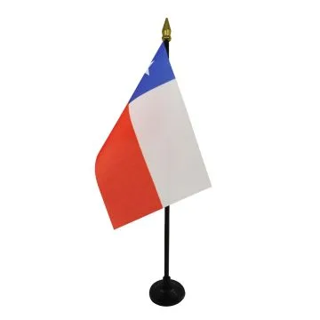 DRAPEAU DE TABLE CHILI 15x10cm - PETIT DRAPEAUX DE BUREAU CHILIEN 10 x 15 cm pointe dorée
