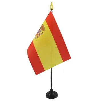 DRAPEAU DE TABLE ESPAGNE 15x10cm - PETIT DRAPEAUX DE BUREAU ESPAGNOL 10 x 15 cm pointe dorée