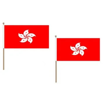 DRAPEAU HONG KONG 45x30cm HAMPE en bois - LOT DE 10 DRAPEAUX HONGKONGAIS 30 x 45 cm