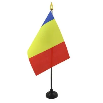DRAPEAU DE TABLE ROUMANIE 15x10cm - PETIT DRAPEAUX DE BUREAU ROUMAIN 10 x 15 cm pointe dorée