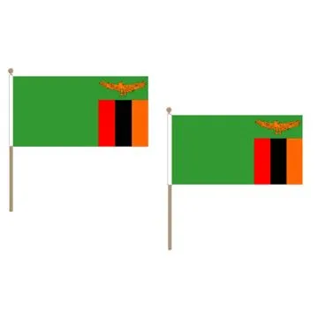 DRAPEAU ZAMBIE 45x30cm HAMPE en bois - LOT DE 10 DRAPEAUX ZAMBIEN 30 x 45 cm