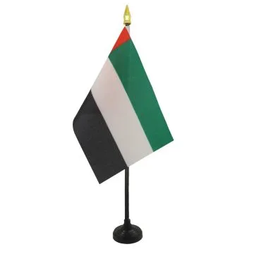 DRAPEAU DE TABLE EMIRATS ARABES UNIS 15x10cm - PETIT DRAPEAUX DE BUREAU ÉMIRATI 10 x 15 cm pointe dorée
