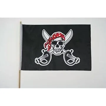 DRAPEAU PIRATE TÊTE DE MORT 45x30cm HAMPE en bois - LOT DE 10 DRAPEAUX CORSAIRE 30 x 45 cm