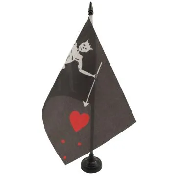 DRAPEAU DE TABLE PIRATE EDWARD TEACH 21x14cm - PETIT DRAPEAUX DE BUREAU CORSAIRE TÍ?TE DE MORT 14 x 21 cm