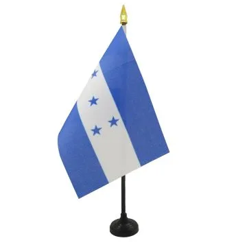 DRAPEAU DE TABLE HONDURAS 15x10cm - PETIT DRAPEAUX DE BUREAU HONDURIEN 10 x 15 cm pointe dorée