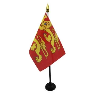 DRAPEAU DE TABLE BASSE-NORMANDIE 15x10cm - PETIT DRAPEAUX DE BUREAU BAS-NORMAND - FRANCE 10 x 15 cm pointe dorée