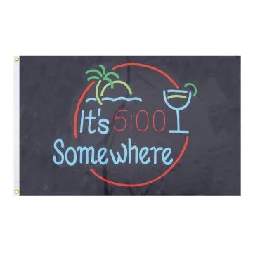 DRAPEAU IT\'S 5 O\'CLOCK SOMEWHERE APÉRO 150x90cm - DRAPEAU IL EST 5H QUELQUE PART 90 x 150 cm - DRAPEAUX