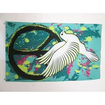DRAPEAU PEACE AND LOVE GRAFFITI 150x90cm - DRAPEAU PAIX AVEC COLOMBE 90 x 150 cm - DRAPEAUX