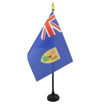 DRAPEAU DE TABLE ILES TURQUES-ET-CAÏQUES 15x10cm - PETIT DRAPEAUX DE BUREAU ANGLAIS 10 x 15 cm pointe dorée