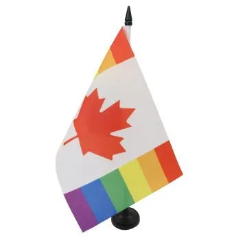 DRAPEAU DE TABLE CANADA ARC-EN-CIEL 21x14cm - PETIT DRAPEAUX DE BUREAU CANADIEN GAY 14 x 21 cm
