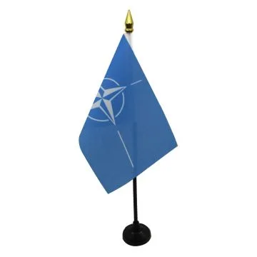 DRAPEAU DE TABLE OTAN 15x10cm - PETIT DRAPEAUX DE BUREAU DE L\'OTAN 10 x 15 cm pointe dorée