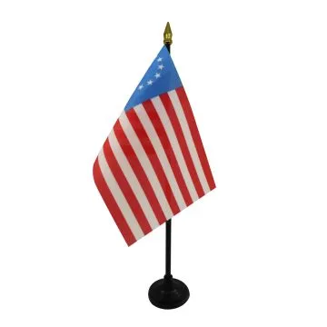 DRAPEAU DE TABLE USA 13 ÉTOILES BETSY ROSS 15x10cm - PETIT DRAPEAUX DE BUREAU AMÉRICAIN - ETATS-UNIS 10 x 15 cm pointe dorée