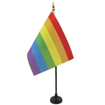 DRAPEAU DE TABLE ARC-EN-CIEL 15x10cm - PETIT DRAPEAUX DE BUREAU GAY - RAINBOW FLAG 10 x 15 cm pointe dorée