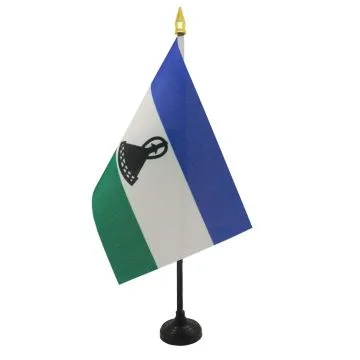 DRAPEAU DE TABLE LESOTHO 15x10cm - PETIT DRAPEAUX DE BUREAU LÍ?SOTHAN 10 x 15 cm pointe dorée