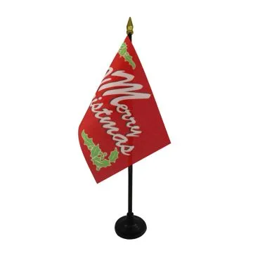 DRAPEAU DE TABLE JOYEUX NOËL 15x10cm - PETIT DRAPEAUX DE BUREAU MERRY CHRISTMAS 10 x 15 cm pointe dorée