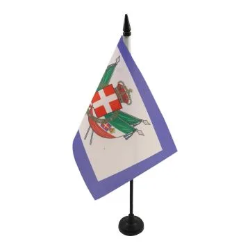 DRAPEAU DE TABLE ARMES ROYAUME D\'ITALIE 1861-1870 21x14cm - PETIT DRAPEAUX DE BUREAU ROYAL ITALIEN 14 x 21 cm
