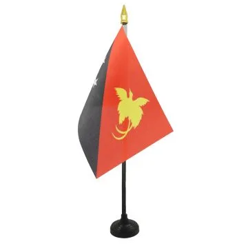 DRAPEAU DE TABLE PAPOUASIE 15x10cm - PETIT DRAPEAUX DE BUREAU PAPOUASIEN 10 x 15 cm pointe dorée