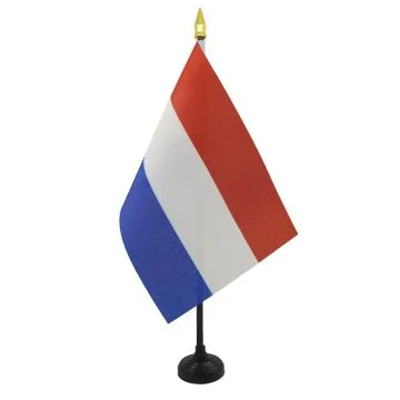 DRAPEAU DE TABLE PAYS-BAS 15x10cm - PETIT DRAPEAUX DE BUREAU HOLLANDAIS 10 x 15 cm pointe dorée