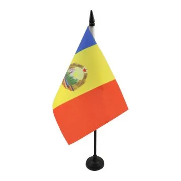 DRAPEAU DE TABLE RÉPUBLIQUE SOCIALISTE DE ROUMANIE 1947-1989 21x14cm - PETIT DRAPEAUX DE BUREAU COMMUNISTE ROUMAIN 14 x 21 cm