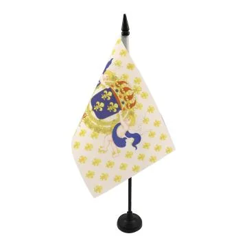 DRAPEAU DE TABLE ROI DE FRANCE FLEUR DE LYS 21x14cm - PETIT DRAPEAUX DE BUREAU ROYALISTE FRANÇAIS 14 x 21 cm