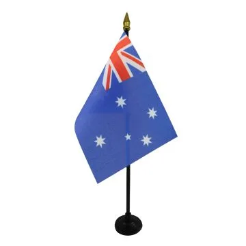 DRAPEAU DE TABLE AUSTRALIE 15x10cm - PETIT DRAPEAUX DE BUREAU AUSTRALIEN 10 x 15 cm pointe dorée
