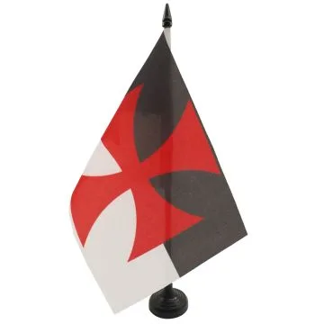 DRAPEAU DE TABLE TEMPLIERS BAUSSANT 21x14cm - PETIT DRAPEAUX DE BUREAU ORDRE DU TEMPLE BEAUCENT 14 x 21 cm