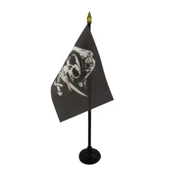 DRAPEAU DE TABLE PIRATE SABRES 15x10cm - PETIT DRAPEAUX DE BUREAU CORSAIRE 10 x 15 cm pointe dorée