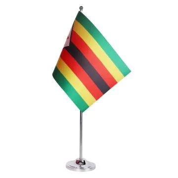 DRAPEAU DE TABLE prestige ZIMBABWE 22x15cm en SATIN - GRAND DRAPEAUX DE BUREAU ZIMBABWÉEN 15 x 22 cm