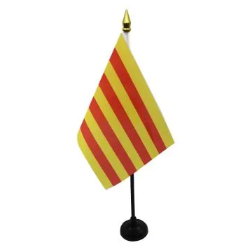 DRAPEAU DE TABLE CATALOGNE 15x10cm - PETIT DRAPEAUX DE BUREAU CATALAN 10 x 15 cm pointe dorée