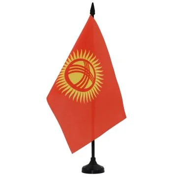 DRAPEAU DE TABLE KIRGHIZSTAN 21x14cm - PETIT DRAPEAUX DE BUREAU KIRGHIZ 14 x 21 cm