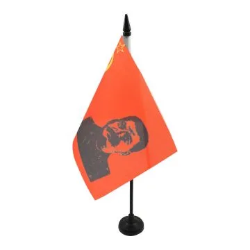 DRAPEAU DE TABLE URSS AVEC STALINE 21x14cm - PETIT DRAPEAUX DE BUREAU COMMUNISTE STALINIEN 14 x 21 cm
