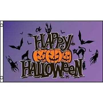 DRAPEAU HAPPY HALLOWEEN VIOLET 150x90cm - DRAPEAU FÍ?TE D\'HALLOWEEN 90 x 150 cm - DRAPEAUX