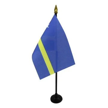 DRAPEAU DE TABLE CURAÍ?AO 15x10cm - PETIT DRAPEAUX DE BUREAU HOLLANDAIS 10 x 15 cm pointe dorée