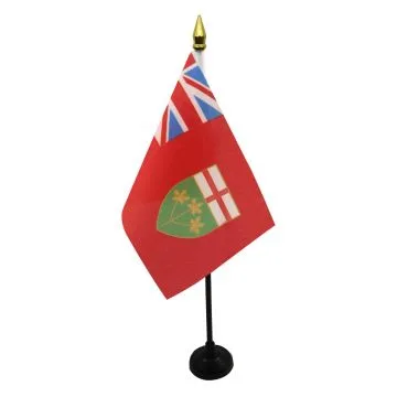 DRAPEAU DE TABLE ONTARIO 15x10cm - PETIT DRAPEAUX DE BUREAU CANADIEN - CANADA 10 x 15 cm pointe dorée