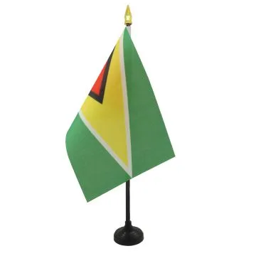 DRAPEAU DE TABLE GUYANA 15x10cm - PETIT DRAPEAUX DE BUREAU GUYANIEN 10 x 15 cm pointe dorée