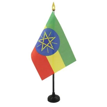 DRAPEAU DE TABLE ETHIOPIE 15x10cm - PETIT DRAPEAUX DE BUREAU ETHIOPIEN 10 x 15 cm pointe dorée