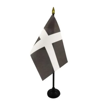 DRAPEAU DE TABLE SAINT PIRAN 15x10cm - PETIT DRAPEAUX DE BUREAU DE CORNOUAILLES - BRETAGNE 10 x 15 cm pointe dorée