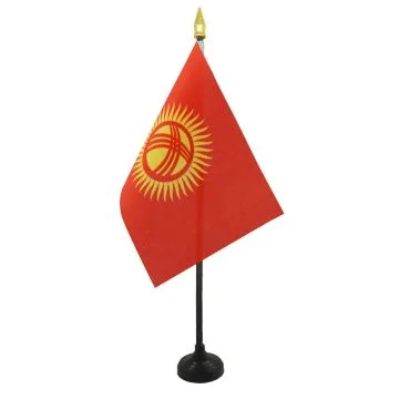 DRAPEAU DE TABLE KIRGHIZSTAN 15x10cm - PETIT DRAPEAUX DE BUREAU KIRGHIZ 10 x 15 cm pointe dorée