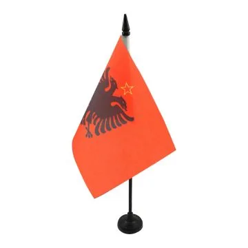 DRAPEAU DE TABLE RÍ?PUBLIQUE POPULAIRE SOCIALISTE D\'ALBANIE 1946-1992 21x14cm - PETIT DRAPEAUX DE BUREAU ALBANAIS 14 x 21 cm