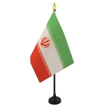 DRAPEAU DE TABLE IRAN 15x10cm - PETIT DRAPEAUX DE BUREAU IRANIEN 10 x 15 cm pointe dorée