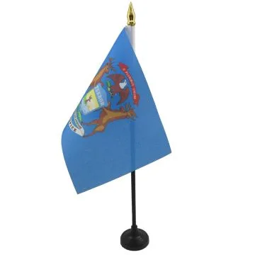 DRAPEAU DE TABLE MICHIGAN 15x10cm - PETIT DRAPEAUX DE BUREAU ETAT AMÉRICAIN - USA - ETATS-UNIS 10 x 15 cm pointe dorée