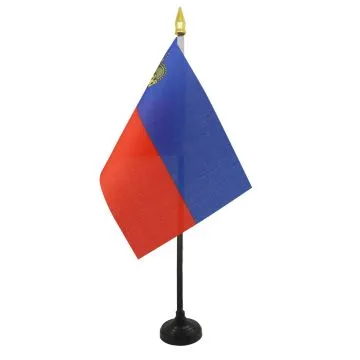 DRAPEAU DE TABLE LIECHTENSTEIN 15x10cm - PETIT DRAPEAUX DE BUREAU LIECHTENSTEINOIS 10 x 15 cm pointe dorée