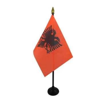 DRAPEAU DE TABLE ALBANIE 15x10cm - PETIT DRAPEAUX DE BUREAU ALBANAIS 10 x 15 cm pointe dorée