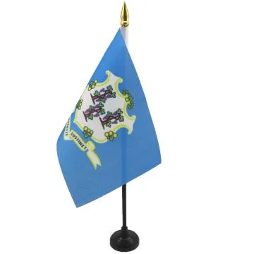DRAPEAU DE TABLE CONNECTICUT 15x10cm - PETIT DRAPEAUX DE BUREAU ETAT AMÉRICAIN - USA - ETATS-UNIS 10 x 15 cm pointe dorée